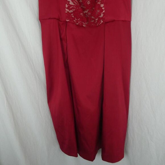 City Chic Strapless Lace Inset Fit & Flare Dress Satin Pockets Red Plus Size - Picture 4 of 12